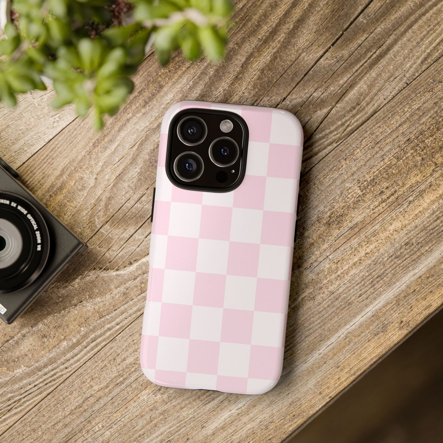 Light Pink Checkerboard Phone Case | Pastel Aesthetic Checkered iPhone & Samsung Tough Case