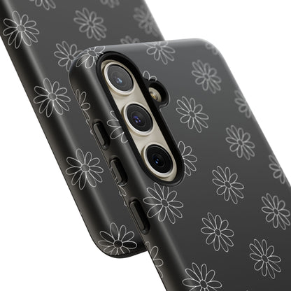 Black Daisy Floral Phone Case – Slim Protective Tough Case for Iphone, Samsung Galaxy and Pixel