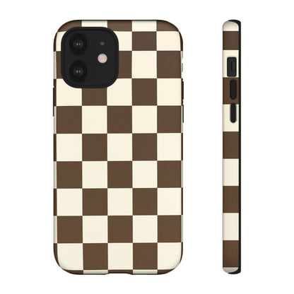 Mocha Checkerboard Phone Case | Neutral Aesthetic Checkered iPhone & Samsung Tough Case