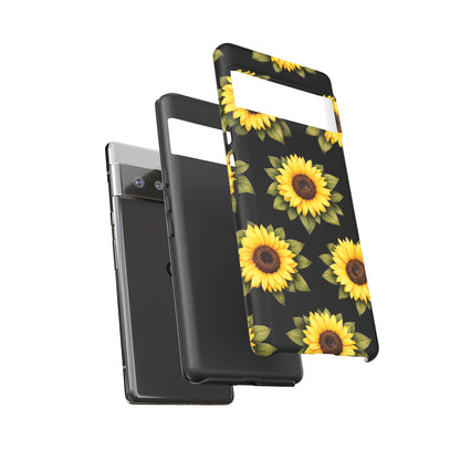Sunflower Floral Tough Phone Case – Black Background Protective Cover for Iphone, Samsung Galaxy and Pixel