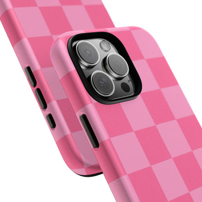 Pink Checkerboard Phone Case – Cute Aesthetic Tough Case for iPhone & Samsung