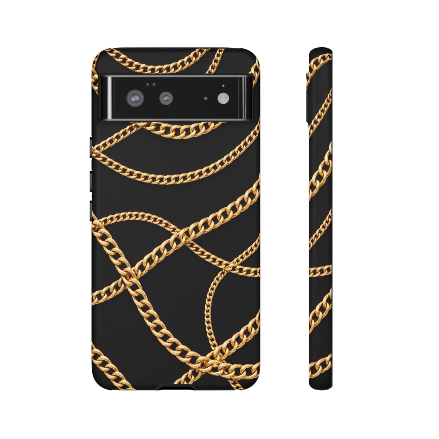 Luxury Gold Chain Phone Case – Black Designer Style Tough Protective Cover for Iphone, Samsung Galaxy and Pixel