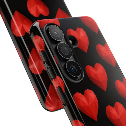 Red Heart Phone Case – Geometric Heart Pattern Tough Case (Black)