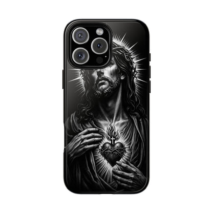 Jesus Sacred Heart Phone Case Black White Christian Faith Aesthetic