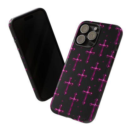 Neon Pink Cross Pattern Phone Case | Tough Protective Case for Iphone, Samsung Galaxy and Pixel