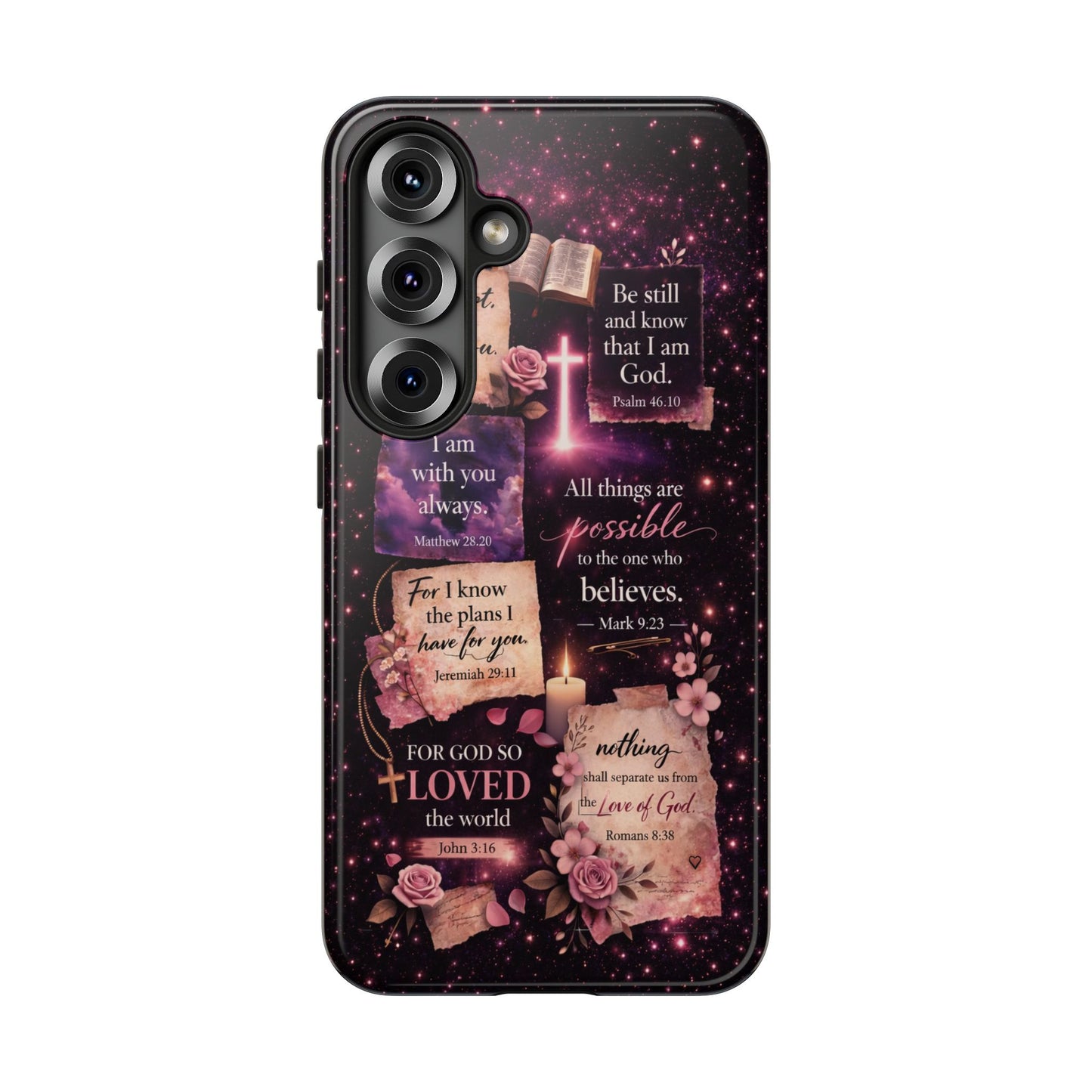 Christian Bible Verse Phone Case Pink Floral Faith Tough Protective Cover Gift