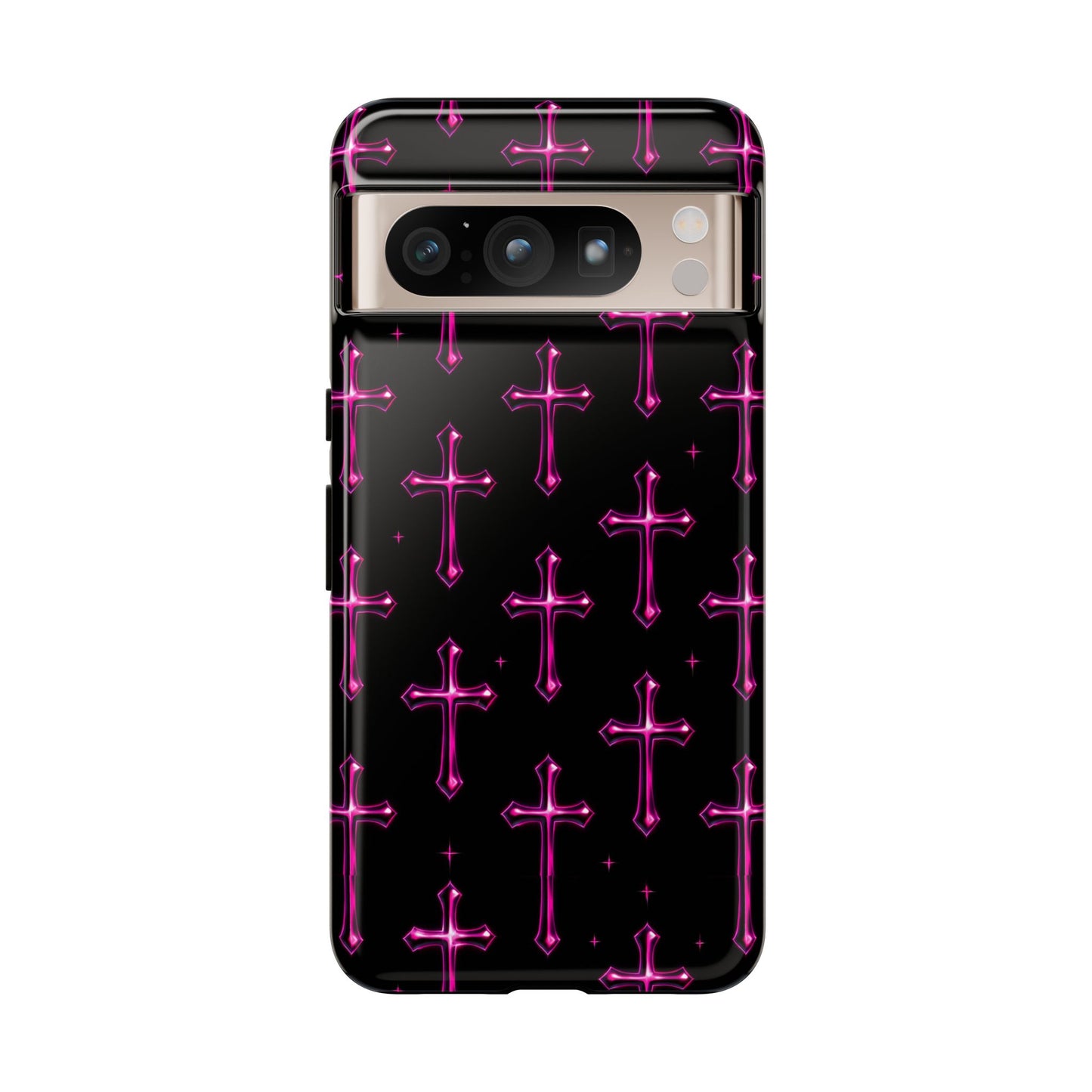 Neon Pink Cross Pattern Phone Case | Tough Protective Case for Iphone, Samsung Galaxy and Pixel