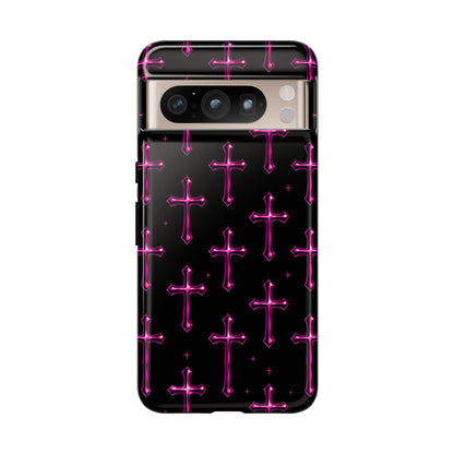 Neon Pink Cross Pattern Phone Case | Tough Protective Case for Iphone, Samsung Galaxy and Pixel