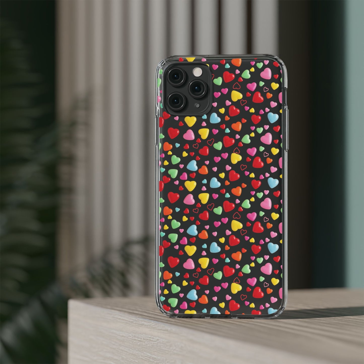 Colorful Heart Clear Phone Case | Impact-Resistant Valentine Aesthetic Case