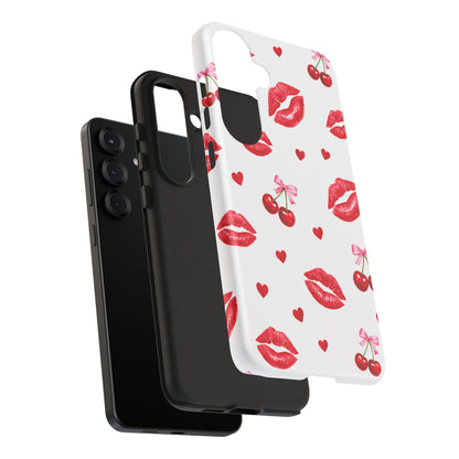 Red Lips & Cherry Phone Case – Y2K Retro Aesthetic Tough Cover
