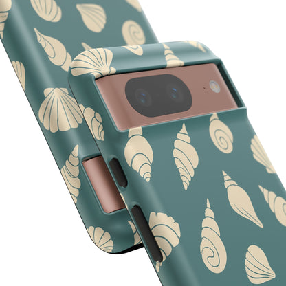 Seashell Pattern Phone Case | Teal Coastal Shells Tough Case for Iphone, Samsung Galaxy and Pixel