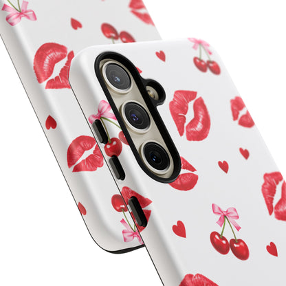 Red Lips & Cherry Phone Case – Y2K Retro Aesthetic Tough Cover