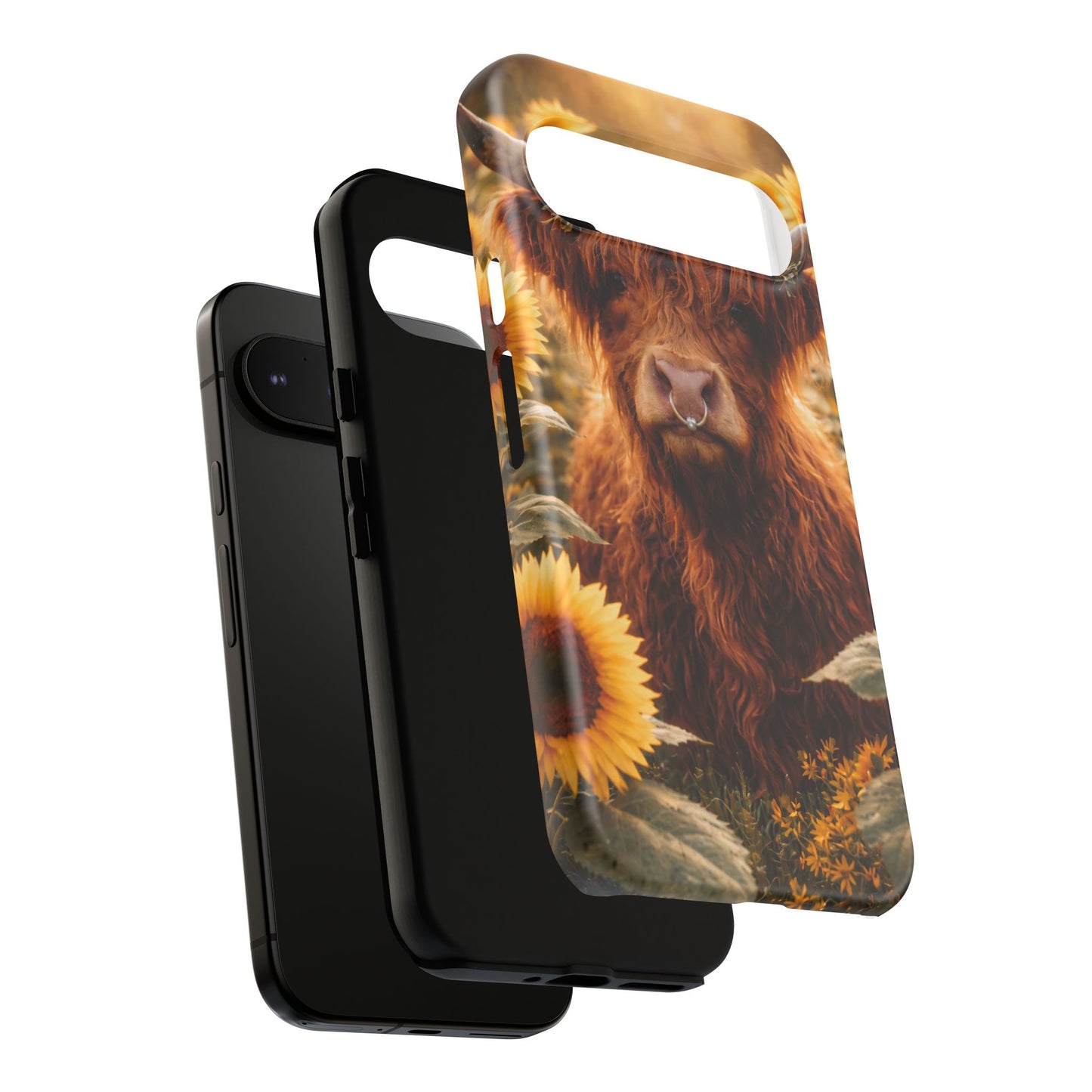 Highland Cow Sunflower Phone Case | Floral Farmhouse iPhone, Samsung Galaxy and Pixel Cover