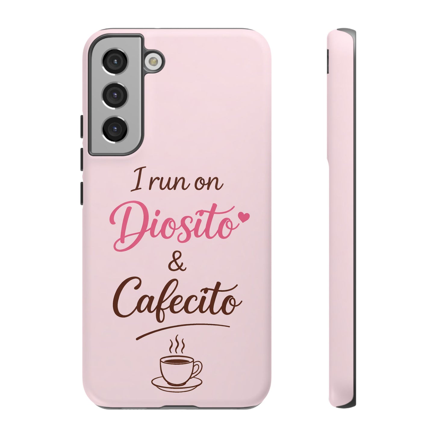 I Run on Diosito y Cafecito Phone Case, Pink Aesthetic Latina Faith Coffee Case, Girly Protective iPhone Samsung Cover