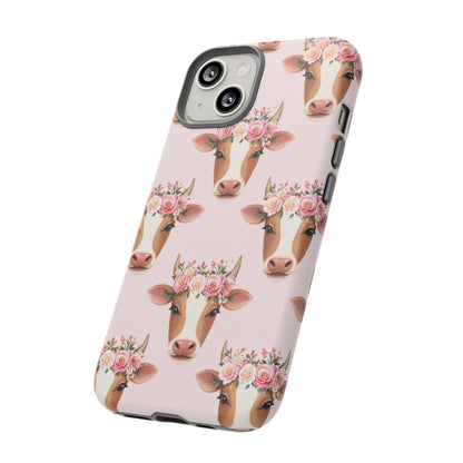 Floral Cow Phone Case – Cute Pink Cow Print Tough Protective Case for Iphone, Samsung Galaxy and Pixel
