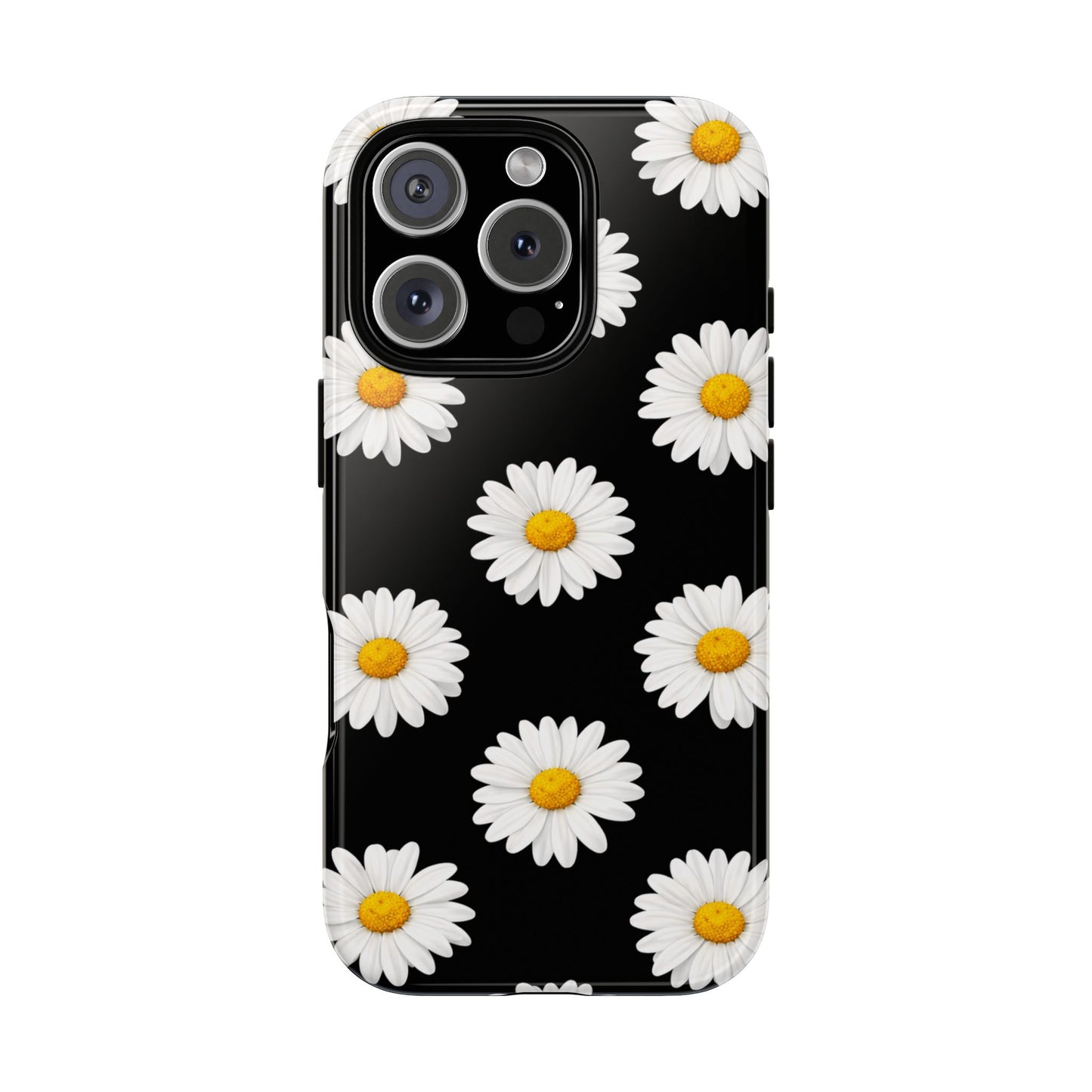 Black Daisy Floral Tough Phone Case – Cute Protective Cover for Iphone, Samsung Galaxy and Pixel