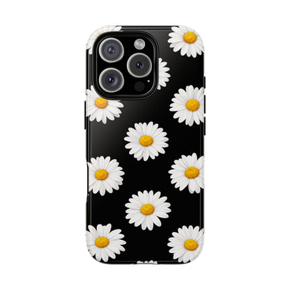 Black Daisy Floral Tough Phone Case – Cute Protective Cover for Iphone, Samsung Galaxy and Pixel