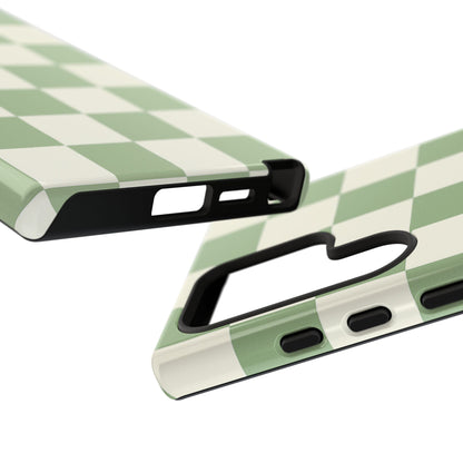 Sage Green Checkerboard Phone Case | Minimal Aesthetic Checkered iPhone & Samsung Tough Case