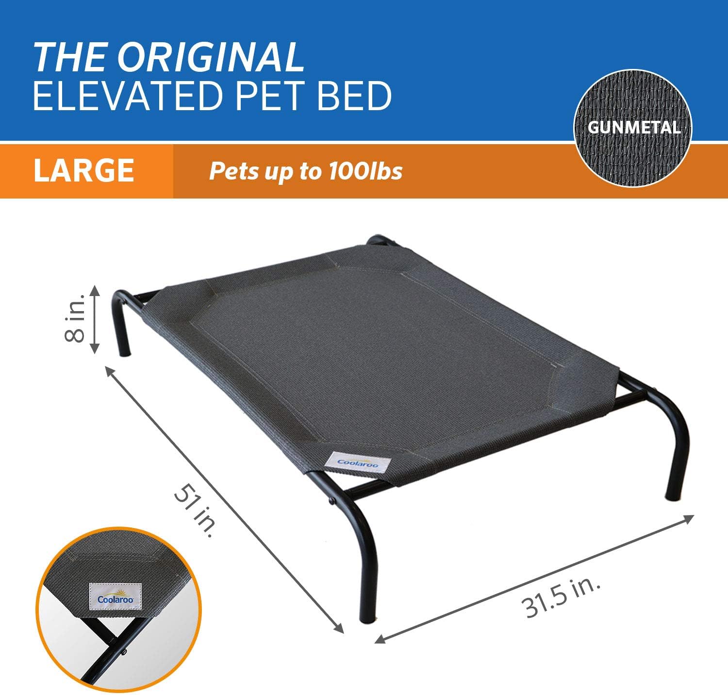 Original Elevated Dog Bed - Breathable Off-The-Ground Pet Bed with Cooling Fabric, Joint Relief & Moisture-Resistant Fabric, 100% Recyclable, Easy Clean, Gunmetal, Medium