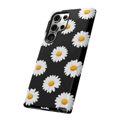 Black Daisy Floral Tough Phone Case – Cute Protective Cover for Iphone, Samsung Galaxy and Pixel