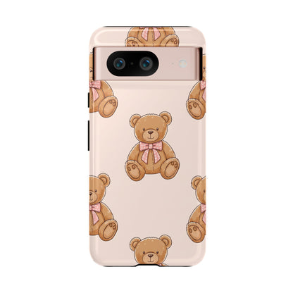 Teddy Bear Phone Case | Cute Coquette Aesthetic Pink Bear Pattern Case | Kawaii Soft Girl iPhone & Samsung Tough Protective Case
