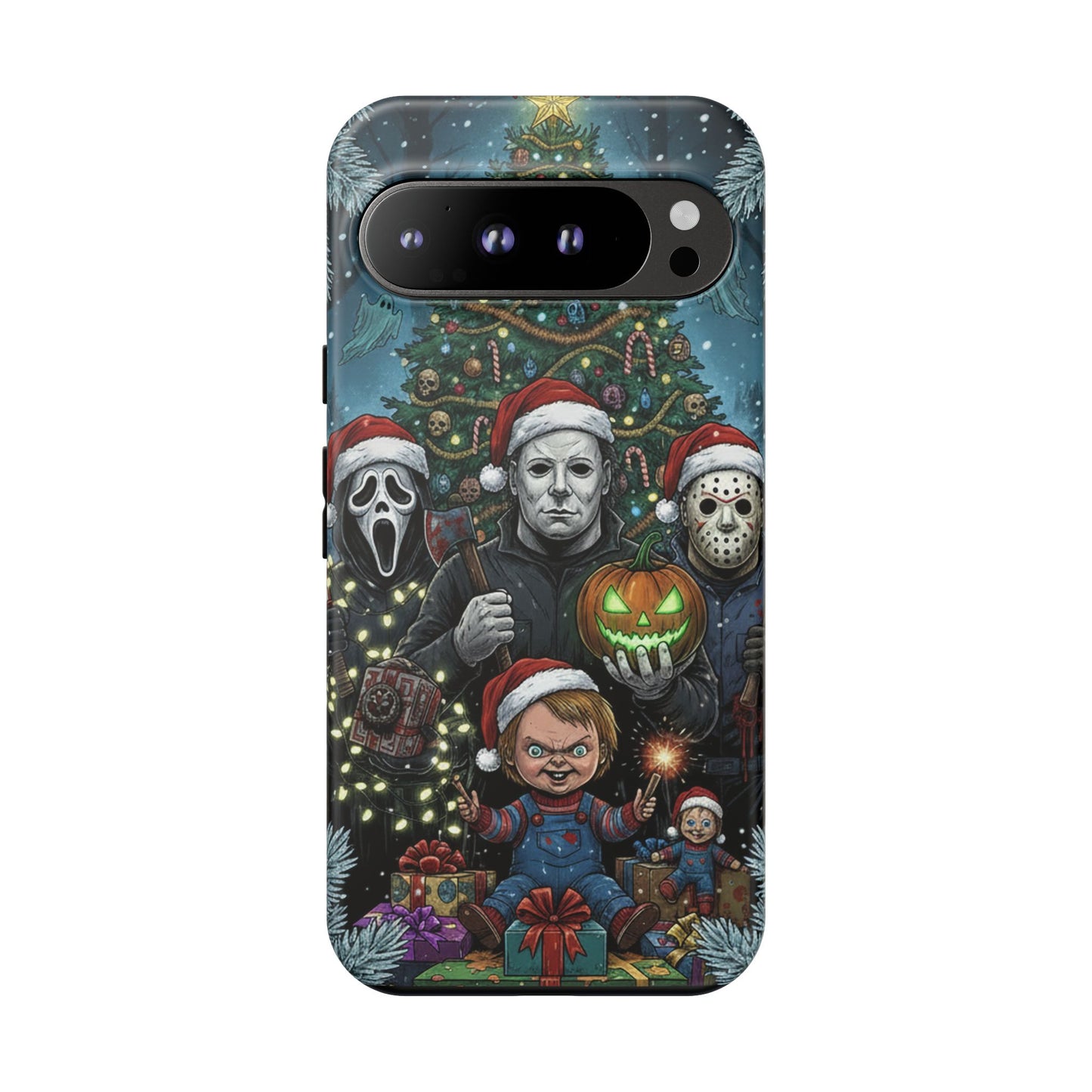 Christmas Horror Phone Case – Festive Slasher Collage Tough Case (iPhone, Samsung, Pixel)