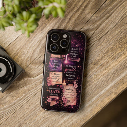 Christian Bible Verse Phone Case Pink Floral Faith Tough Protective Cover Gift