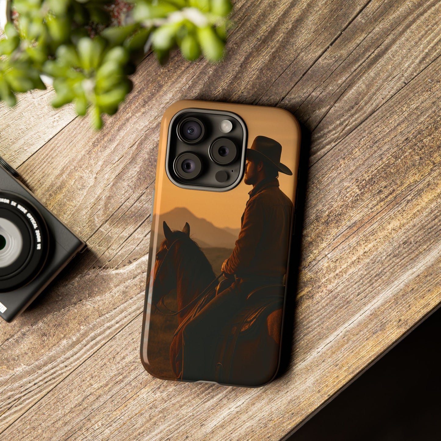 Western Cowboy Sunset Phone Case | Horse Rider Desert Aesthetic Tough Protective Case