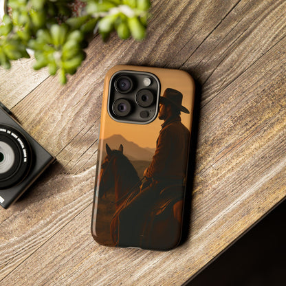 Western Cowboy Sunset Phone Case | Horse Rider Desert Aesthetic Tough Protective Case
