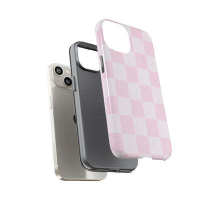 Light Pink Checkerboard Phone Case | Pastel Aesthetic Checkered iPhone & Samsung Tough Case