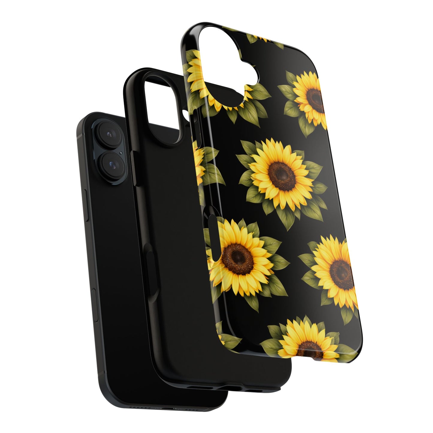 Sunflower Floral Tough Phone Case – Black Background Protective Cover for Iphone, Samsung Galaxy and Pixel