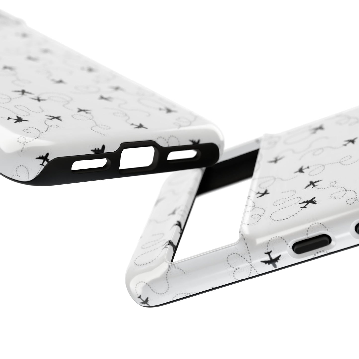 Minimal Paper Airplane Pattern Phone Case – Black White Aesthetic Tough Cover