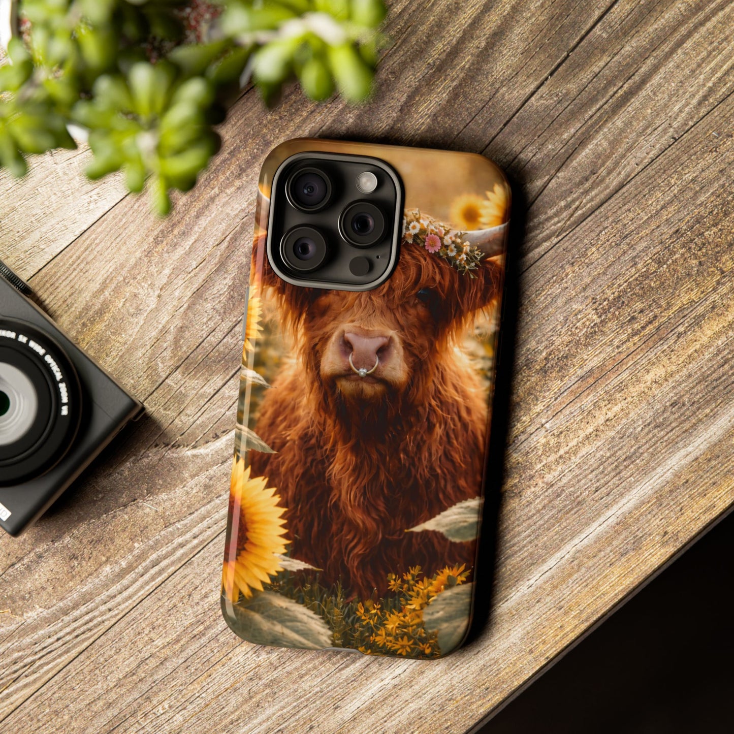 Highland Cow Sunflower Phone Case | Floral Farmhouse iPhone, Samsung Galaxy and Pixel Cover