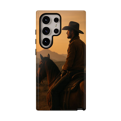 Western Cowboy Sunset Phone Case | Horse Rider Desert Aesthetic Tough Protective Case