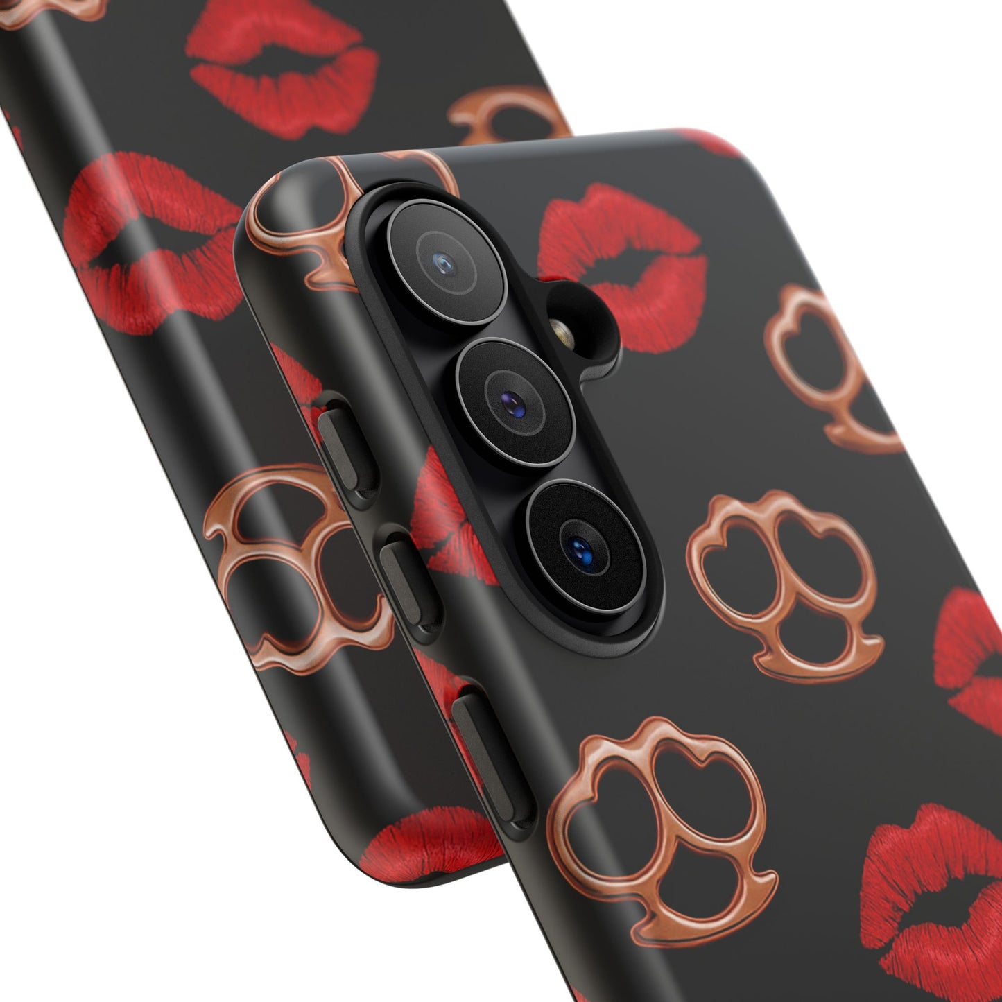 Red Lipstick & Knuckle Duster Phone Case | Bold Kiss Print Tough Protective Cover for Iphone, Samsung Galaxy and Pixel
