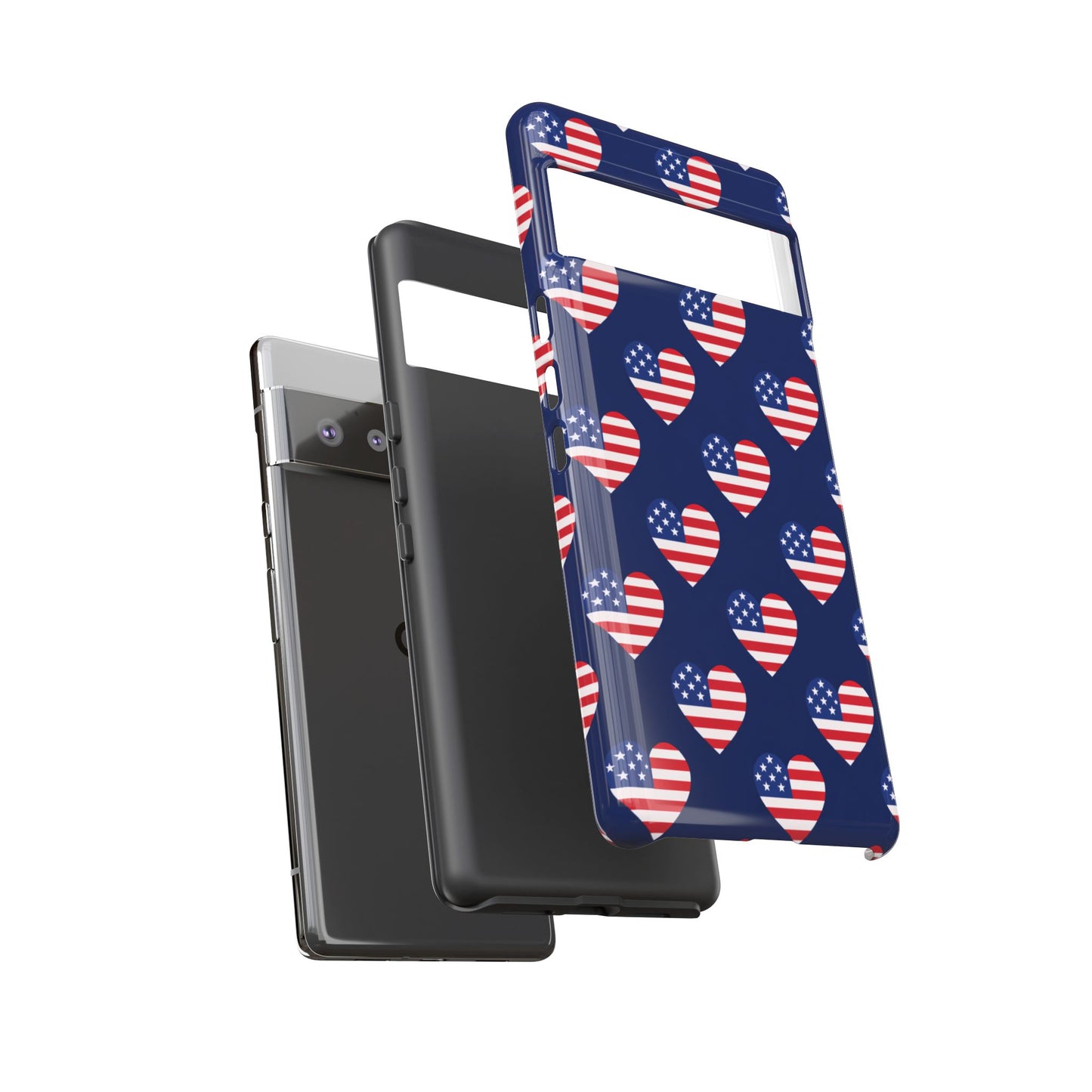 Patriotic American Flag Heart Phone Case – Tough Shockproof, USA Stars & Stripes for Iphone, Samsung Galaxy and Pixel