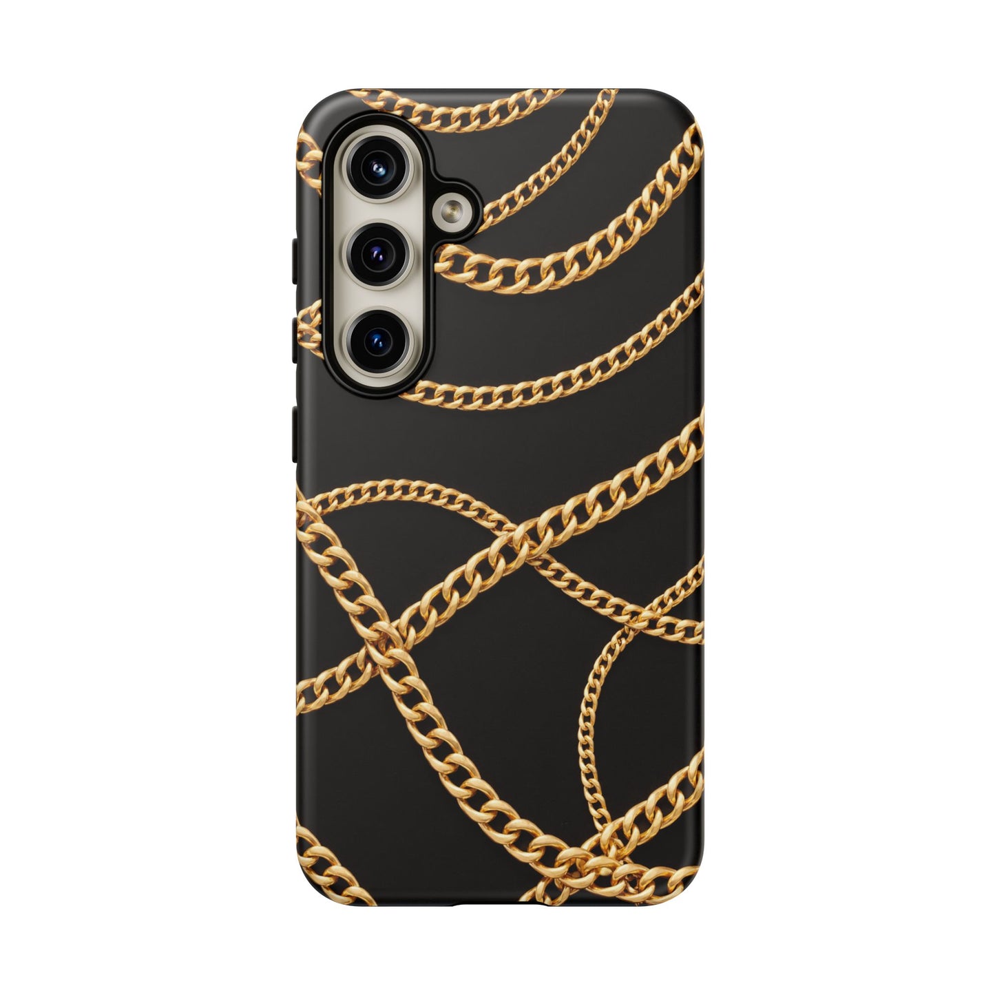Luxury Gold Chain Phone Case – Black Designer Style Tough Protective Cover for Iphone, Samsung Galaxy and Pixel