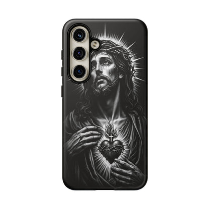 Jesus Sacred Heart Phone Case Black White Christian Faith Aesthetic