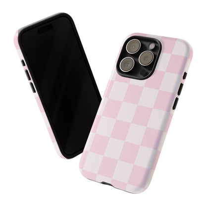 Light Pink Checkerboard Phone Case | Pastel Aesthetic Checkered iPhone & Samsung Tough Case