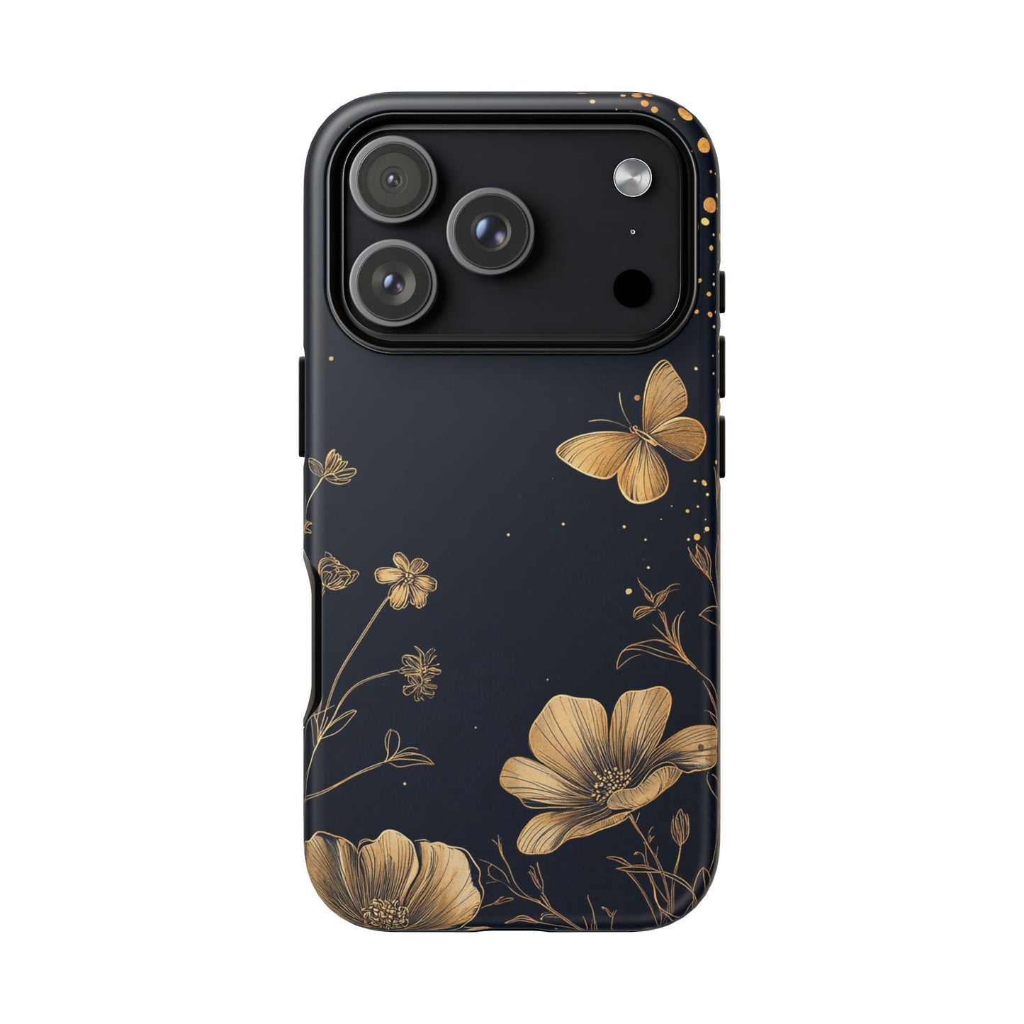 Gold Floral Butterfly Phone Case, Dark Aesthetic Botanical, Elegant Black Luxury iPhone Samsung Cover