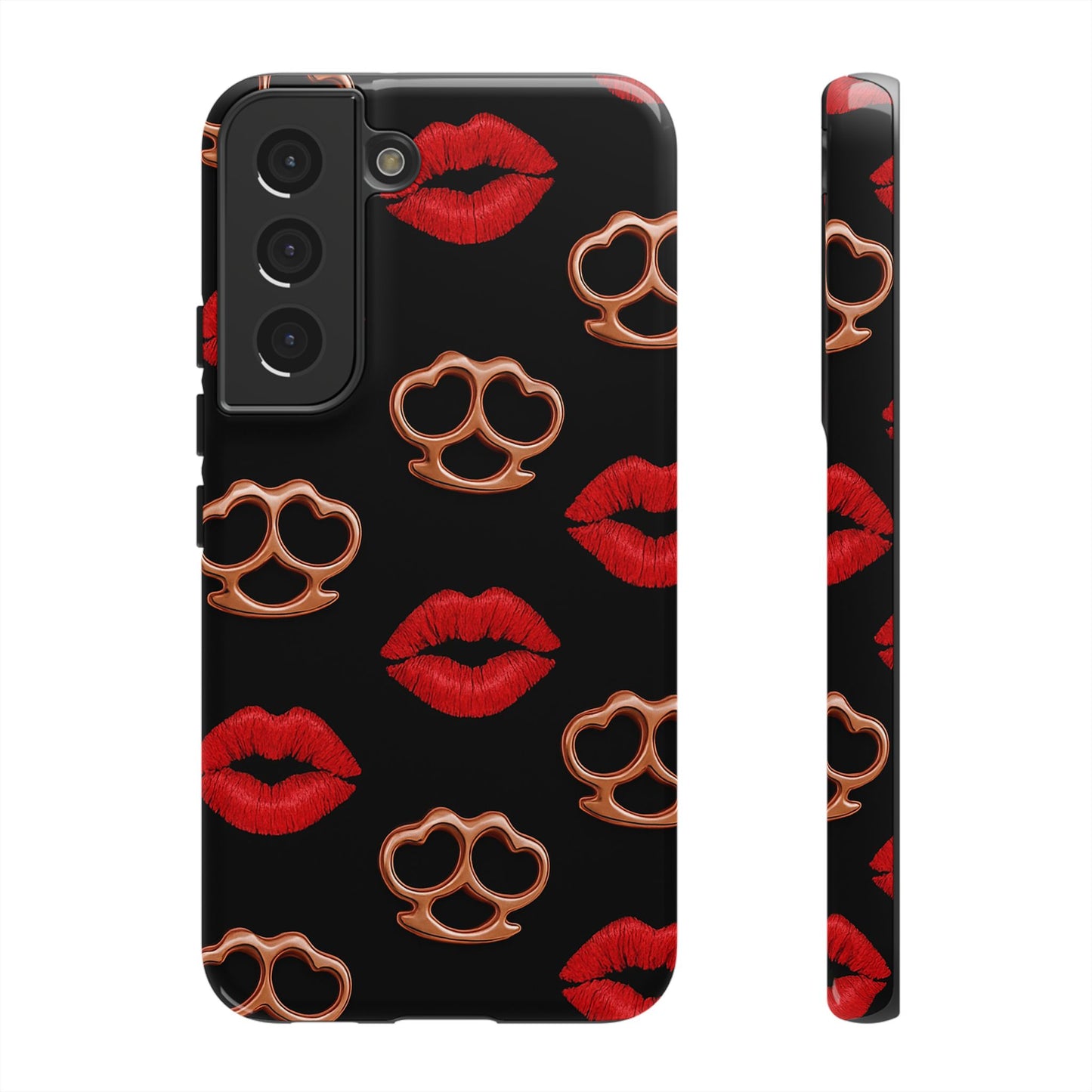 Red Lipstick & Knuckle Duster Phone Case | Bold Kiss Print Tough Protective Cover for Iphone, Samsung Galaxy and Pixel