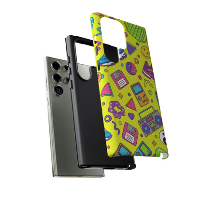 90s Retro Neon Phone Case – Y2K Nostalgia Colorful Icons Tough Protective Case