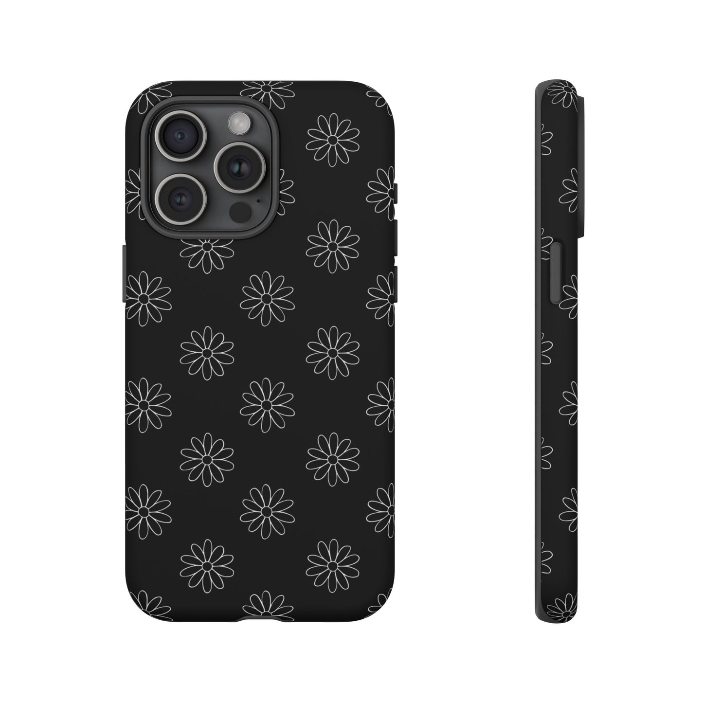 Black Daisy Floral Phone Case – Slim Protective Tough Case for Iphone, Samsung Galaxy and Pixel