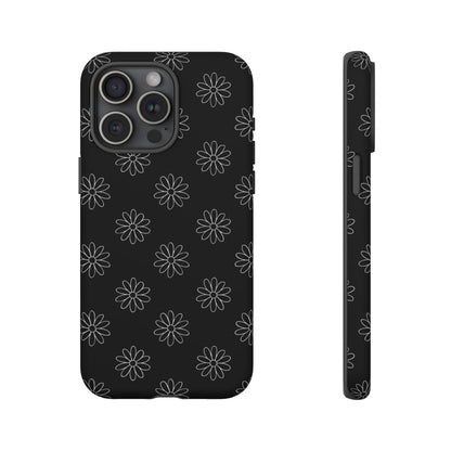 Black Daisy Floral Phone Case – Slim Protective Tough Case for Iphone, Samsung Galaxy and Pixel