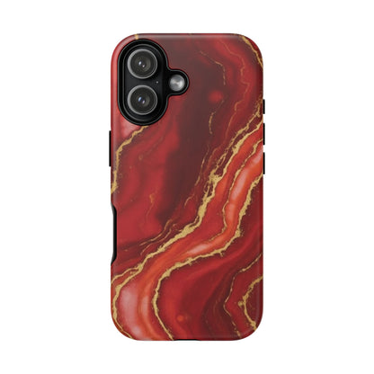 Red Agate Marble Phone Case with Gold Veins – Luxury Tough iPhone & Samsung Case