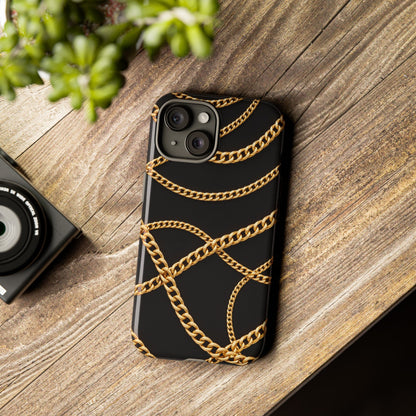 Luxury Gold Chain Phone Case – Black Designer Style Tough Protective Cover for Iphone, Samsung Galaxy and Pixel