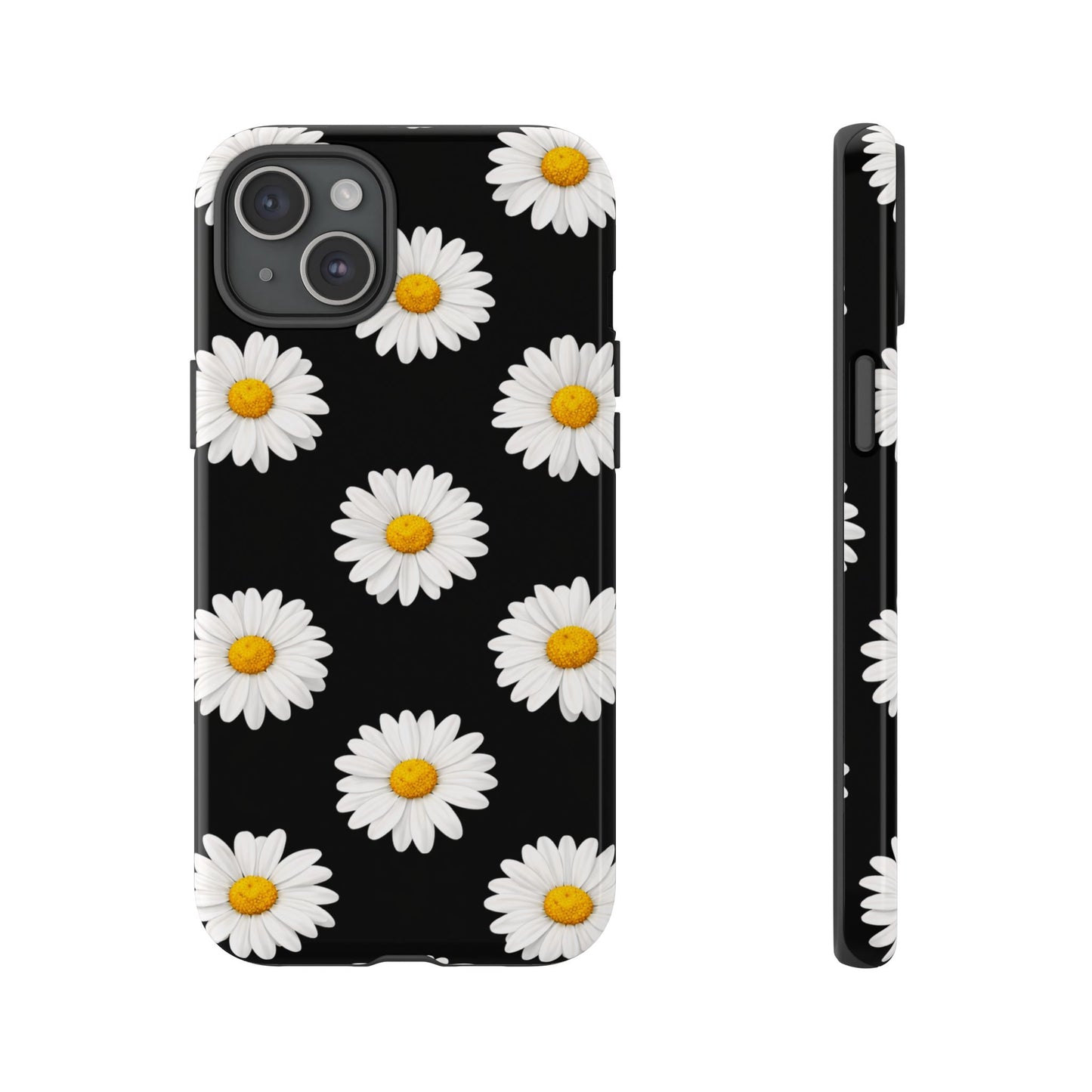 Black Daisy Floral Tough Phone Case – Cute Protective Cover for Iphone, Samsung Galaxy and Pixel