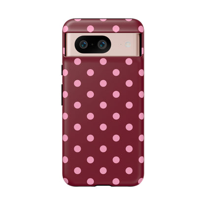 Pink Polka Dot Phone Case – Cute Aesthetic Tough Protective Phone Cover for Iphone, Samsung Galaxy and Pixel