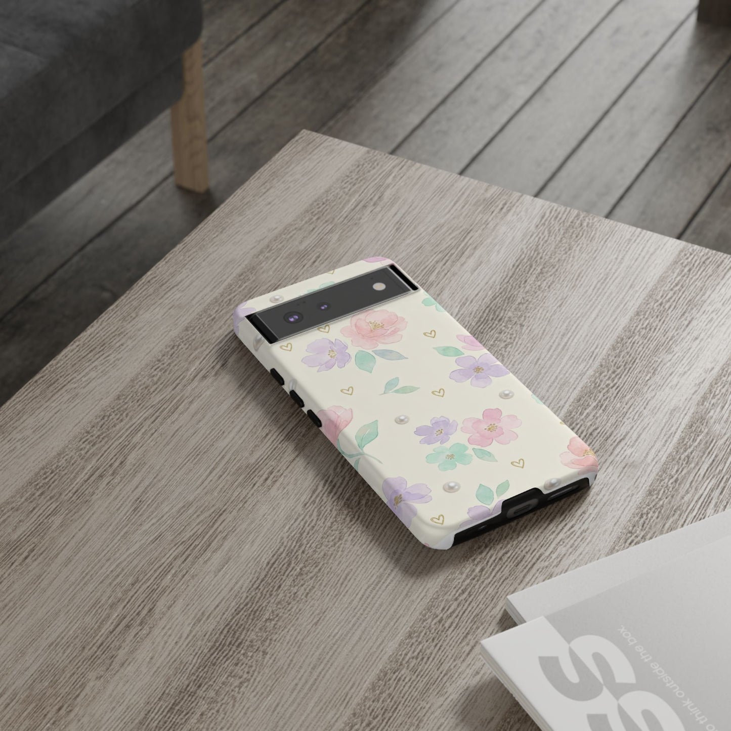 Pastel Floral Phone Case – Coquette Watercolor Flower Hearts Tough Case (iPhone, Samsung, Pixel)