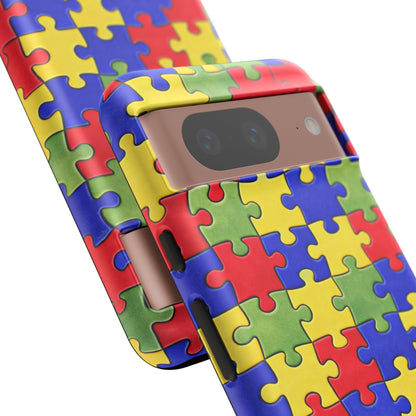 Colorful Puzzle Phone Case, Autism Awareness Jigsaw Design, Tough Protective Case, iPhone & Samsung Case, Vibrant Puzzle Pattern